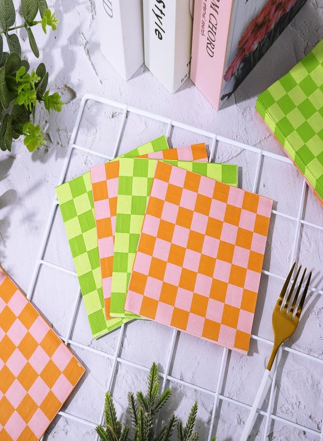 JarThenaAMCS مناديل كوكتيل صيفية من JarThenaAMCS، 100 قطعة، بنقشة مربعات باللونين الوردي والأخضر، مناديل ورقية ملونة للاستخدام مرة واحدة، مثالية لحفلات التخييم الفاخر وأعياد الميلاد وحفلات توديع العزوبية، وتزيين الطاولات. - Image 3